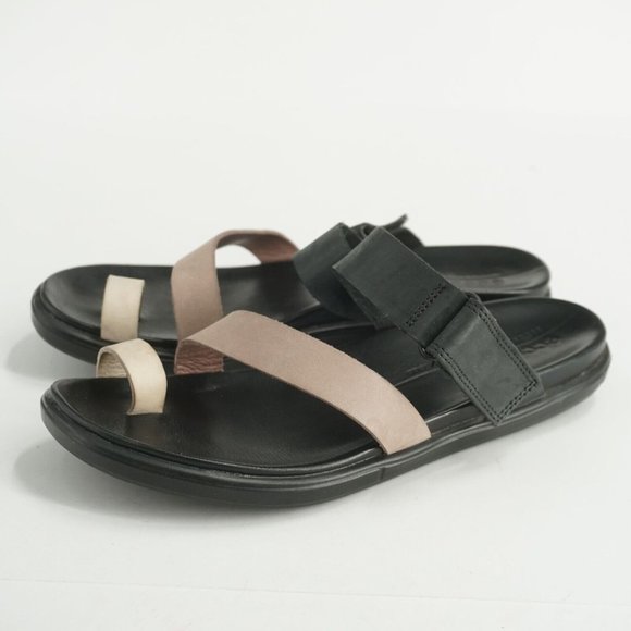 Ecco Womens Simpil Sandals Slides Black Pink Beige Leather Size 37 EU - 6.5 US - Picture 5 of 9